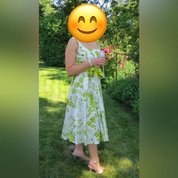 Ross Mayer raw silk white and green tea length cocktail dress - Picture 8 of 10